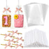 100PCS Rice Crispy Treat Bags 4x6in with Sticks and Ties Bow, Clear Cellophane for Rice Krispies Individually Wrapped Cake Pop Bags with Ties Cakesicles Lollipop Candy Making Cookies Packaging(Pink)