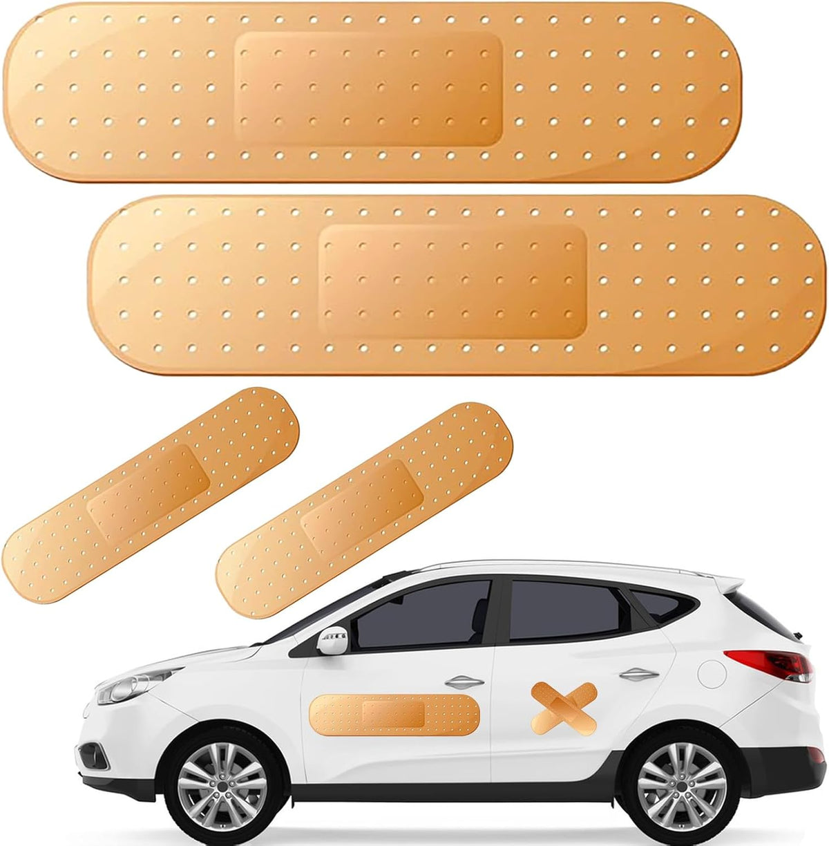 4Pcs Giant Band Aid Car Sticker Funny Bumper Stickers to Cover Crack, Damage, Scratch and Dent(Yellow, 2 Small and 2 Large), Big Bandage Car Decal Patch for Vehicle Body, Automotive Decor Accessories