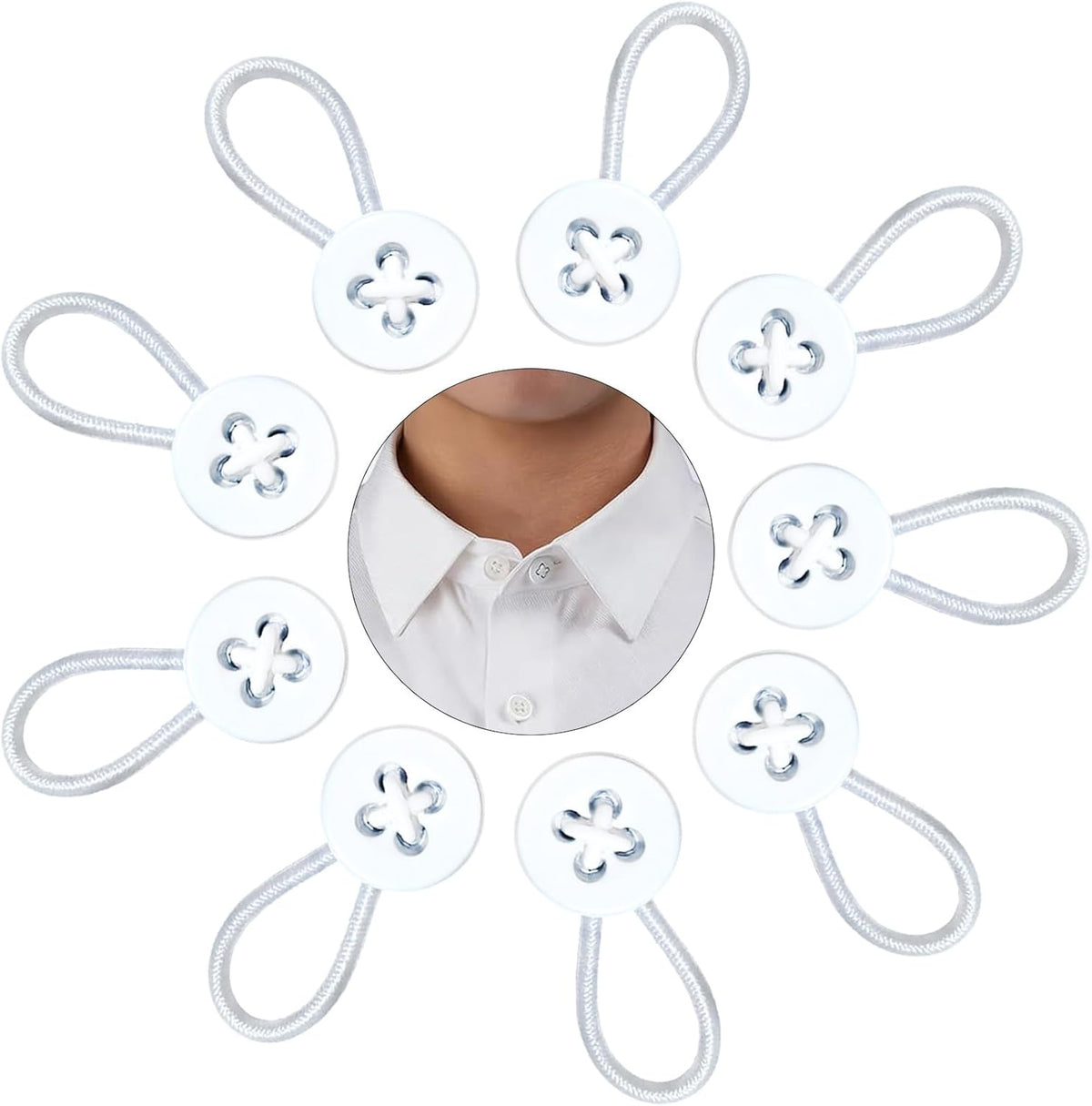 9PCS Collar Extenders for Mens Shirts, Button Extender for Dress Shirts Neck Extender Soft Elastic Collar Button Extenders(White)