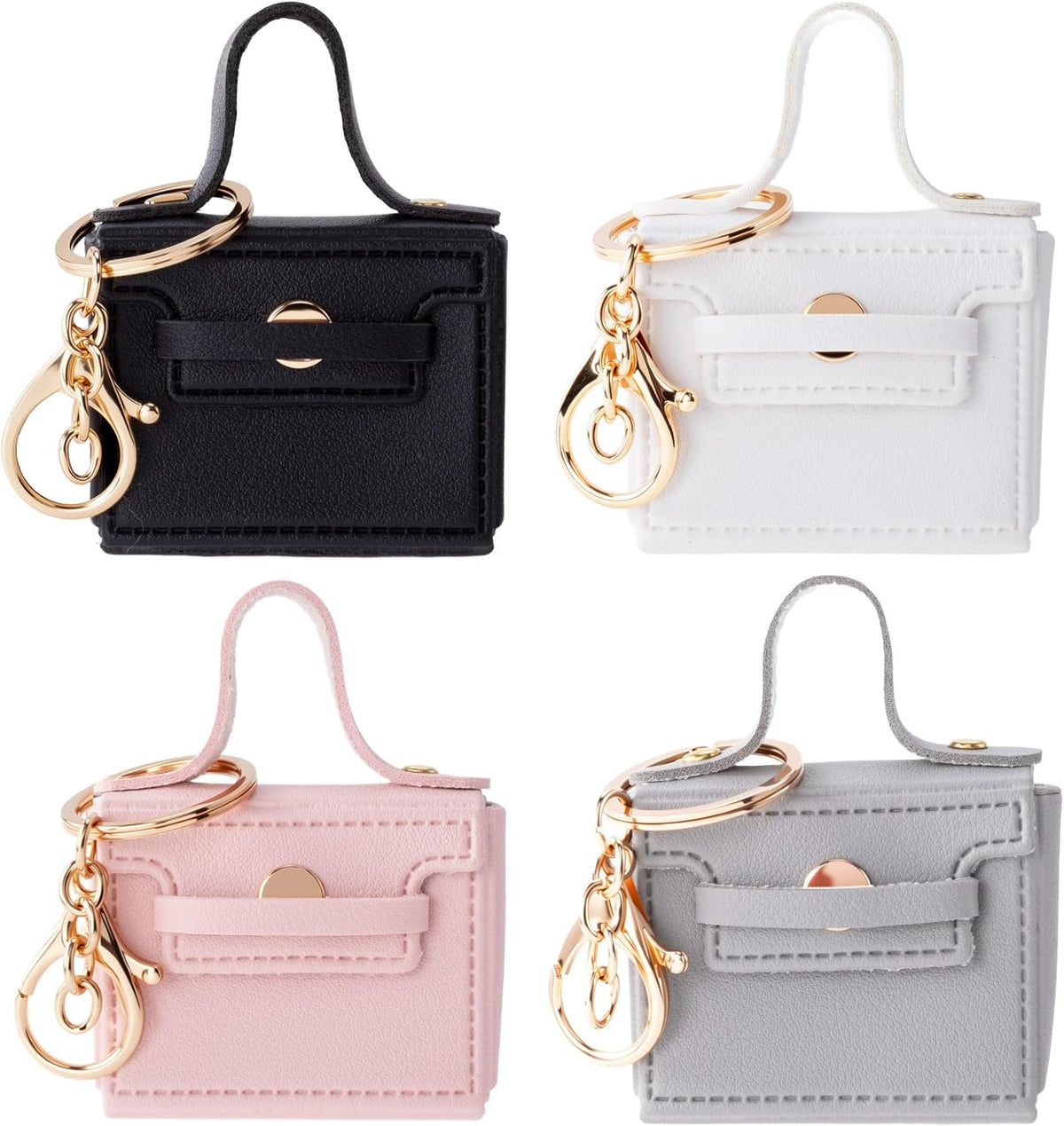 4pcs Mini Backpack Keychain, Small Coin Purse Keychain Cosmetic Bag Charms, Portable PU Leather Zipper Pouch Keychain Backpack Charms for Cable Organizer Lipstick Card Holder- 4 Colors