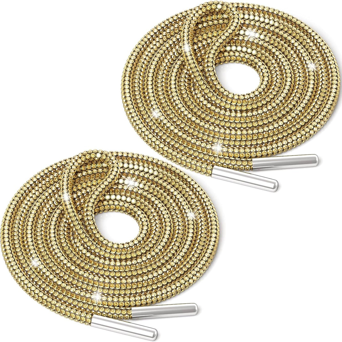2pcs Gold Rhinestone Shoe Laces, Round Glitter Bling Crystal Shoe Strings, Shiny Rope Shoelaces Replacement Accessories for Sneaker Boots Hoodie Pants