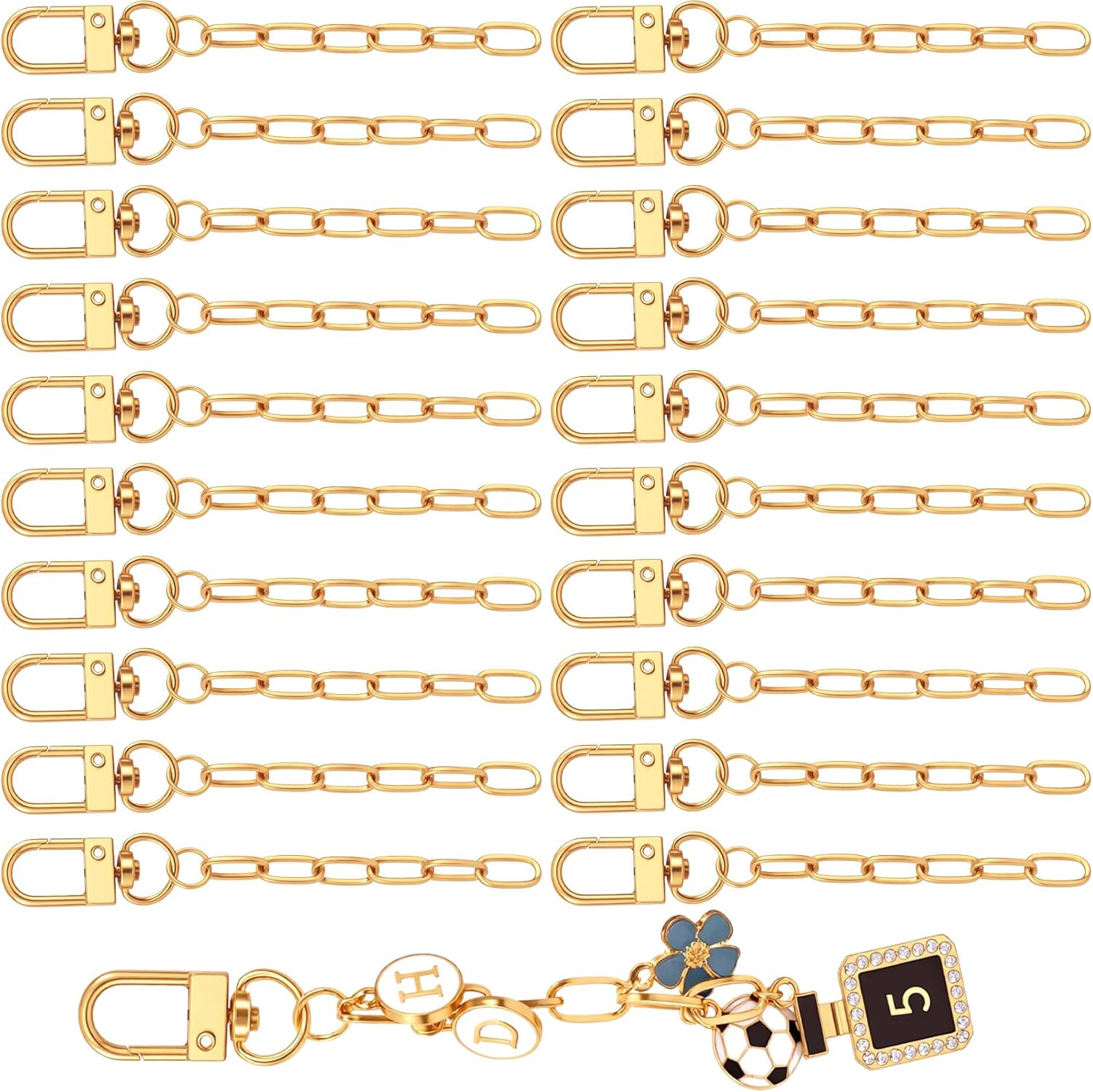 20pcs Keychain Making Kit with Extender Chain, Gold Keychain Clip Key Ring, Alloy Swivel Snap Hook Bag Charm Chain DIY Jewelry Supplies for Purses Handbag Bags Crafts