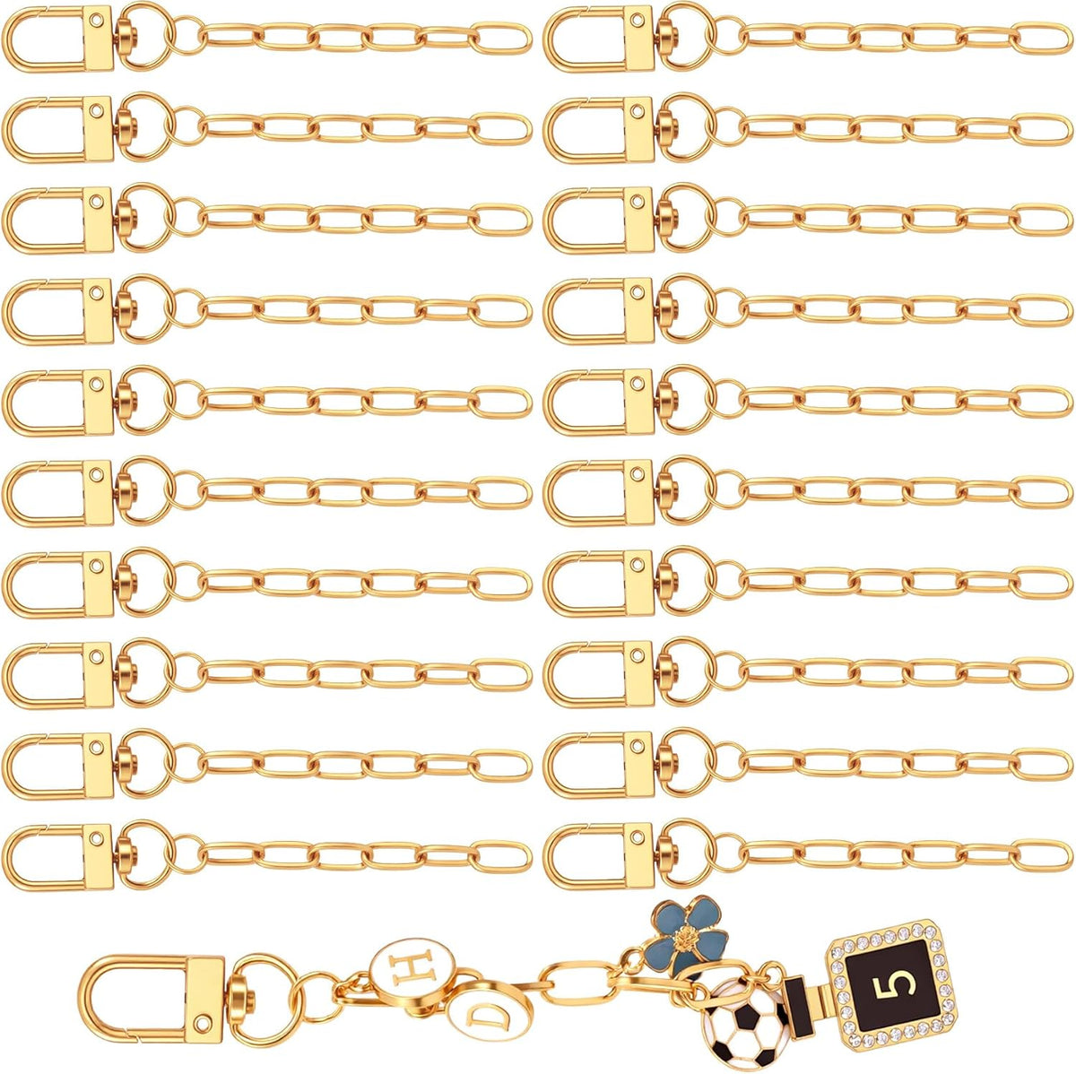 20pcs Keychain Making Kit with Extender Chain, Gold Keychain Clip Key Ring, Alloy Swivel Snap Hook Bag Charm Chain DIY Jewelry Supplies for Purses Handbag Bags Crafts