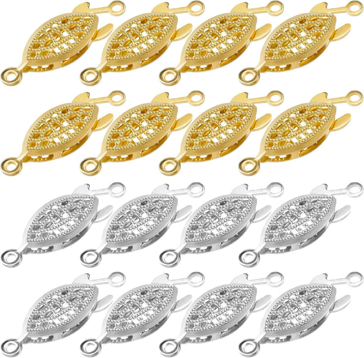 Pearl Necklace Clasps for Jewelry Making 40pcs, Fish Hook Clasp Necklace Bracelet Clasps and Closures, Filigree Jewelry Extender Connector for Layered Necklaces Gold Silver