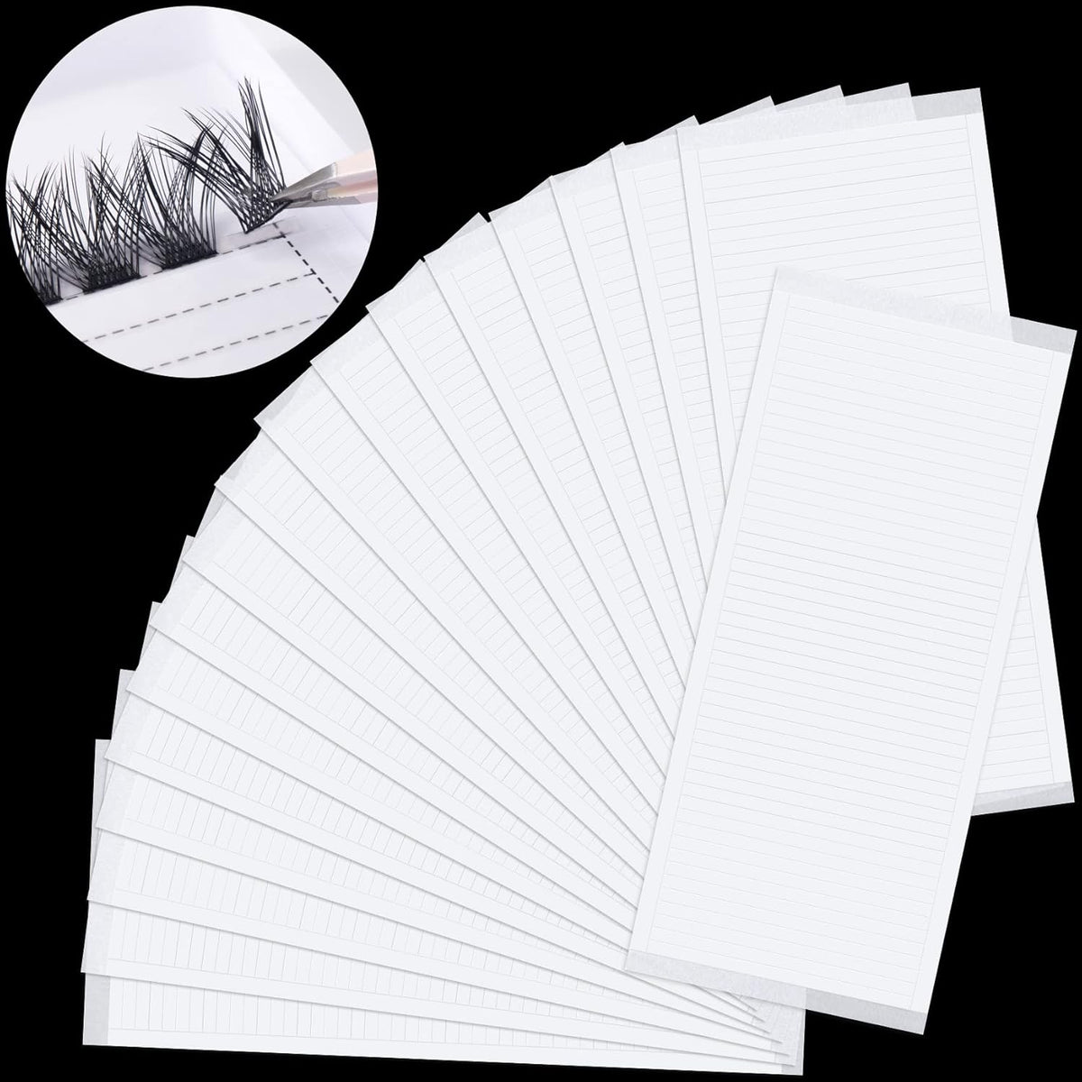 False Eyelash Fans Paper Tape 1000pcs, Double Sided Adhesive Eyelash Fan Tape Holder Sticky Lash Strip, Eyelash Extensions Storage Tape Fast Fan Tapes