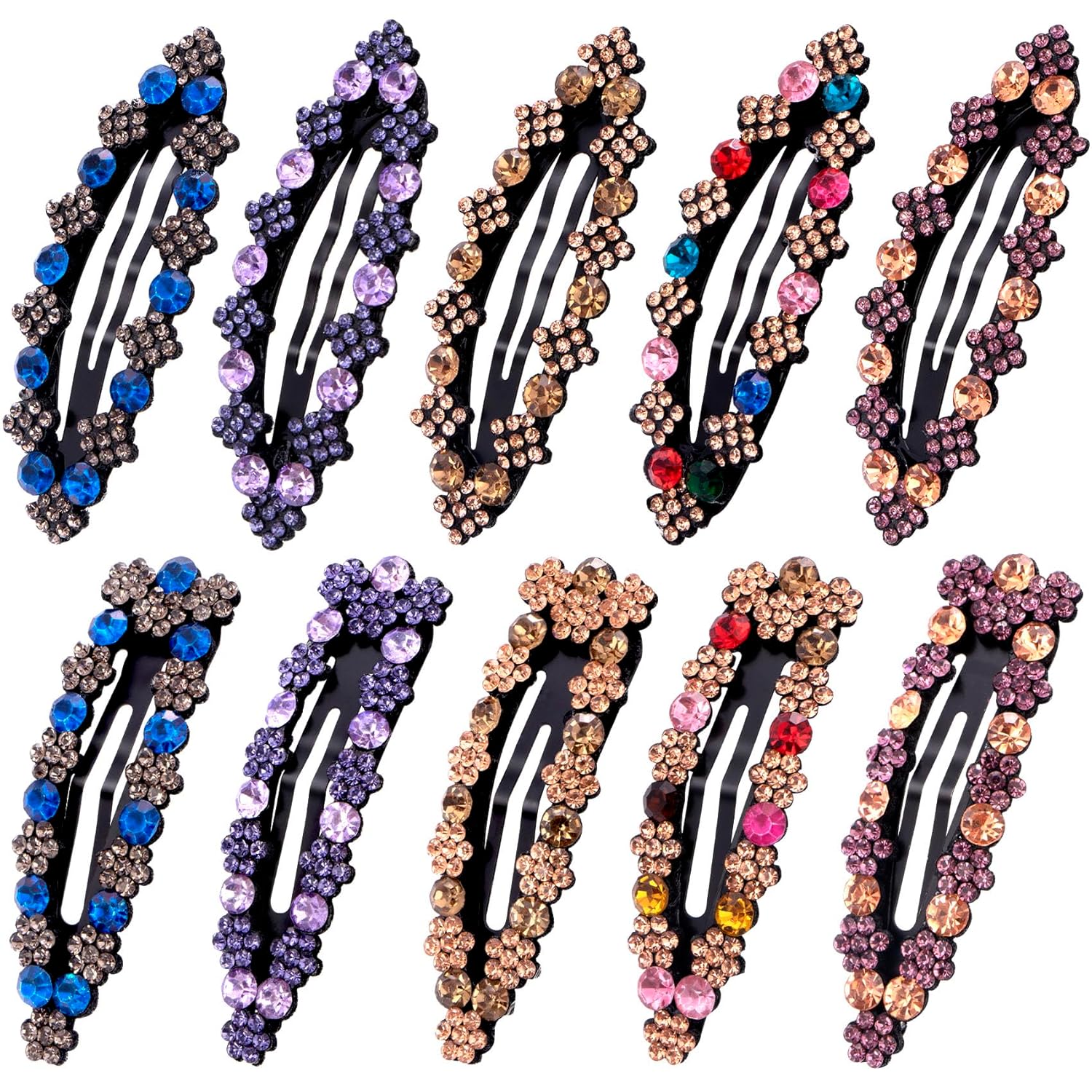 Rhinestone Snap Hair Clips for Women 10pcs, Sparkly Glitter Crystal Hair Clips Barrettes Bling Diamond Fancy Hair Snap Clips Hairpins for Girls Wedding Decorative Hair Accessories