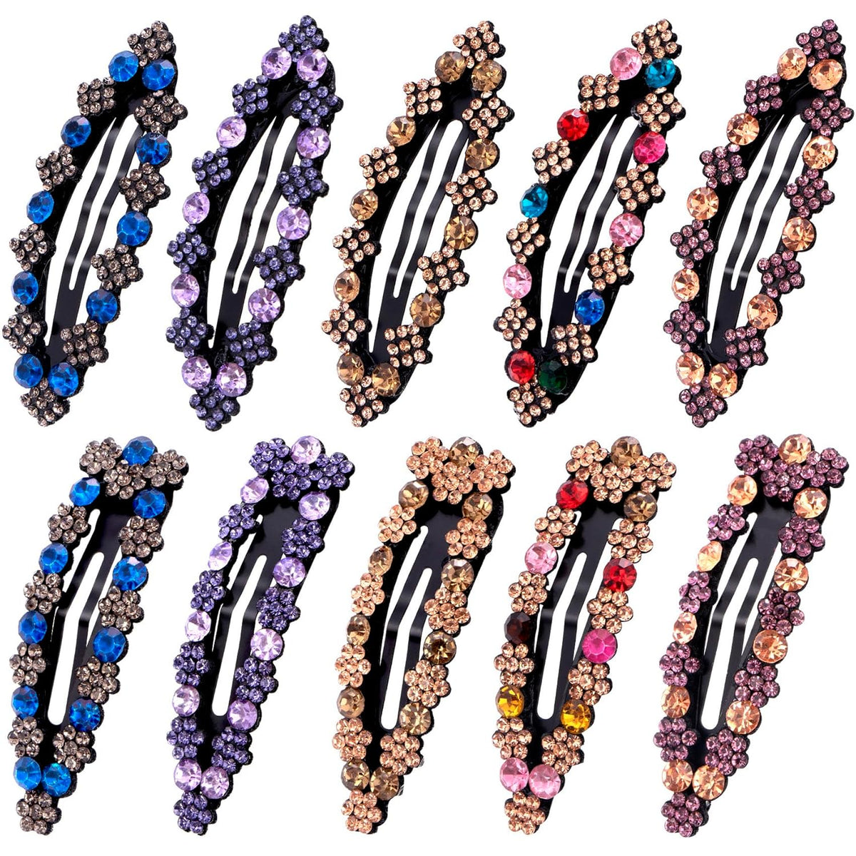 Rhinestone Snap Hair Clips for Women 10pcs, Sparkly Glitter Crystal Hair Clips Barrettes Bling Diamond Fancy Hair Snap Clips Hairpins for Girls Wedding Decorative Hair Accessories