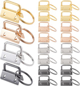 20 Pack Key Fob Hardware, Wristlet Keyfob Hardware Set with Split Rings, 25mm Keychain Clamp for Wristlets Key Lanyards Webbing Leash- 4 Colors