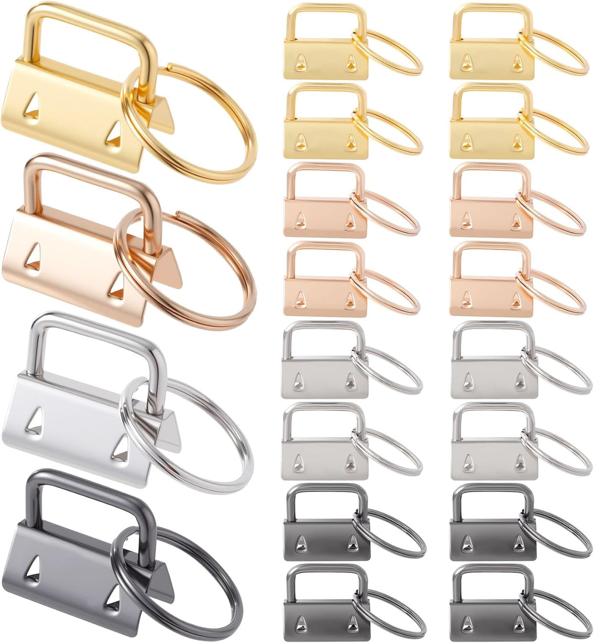 20 Pack Key Fob Hardware, Wristlet Keyfob Hardware Set with Split Rings, 25mm Keychain Clamp for Wristlets Key Lanyards Webbing Leash- 4 Colors