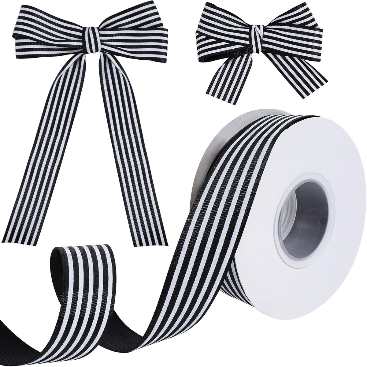 25 Yards Black and White Striped Ribbon, Grosgrain Stripe Ribbons Fabric for Crafts, 0.98in Wide Polyester Fabric Embellishments for Wrapping Wedding Birthday Decor
