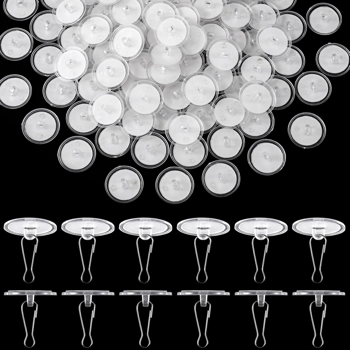 100 Pack Self-Adhesive Ceiling Hooks for Hanging, No-Drill Damage-Free Ceiling Hooks, Small Clear Sticky Discs Birthday Wedding Wall Hanger for Balloon Christmas Bells Decorations