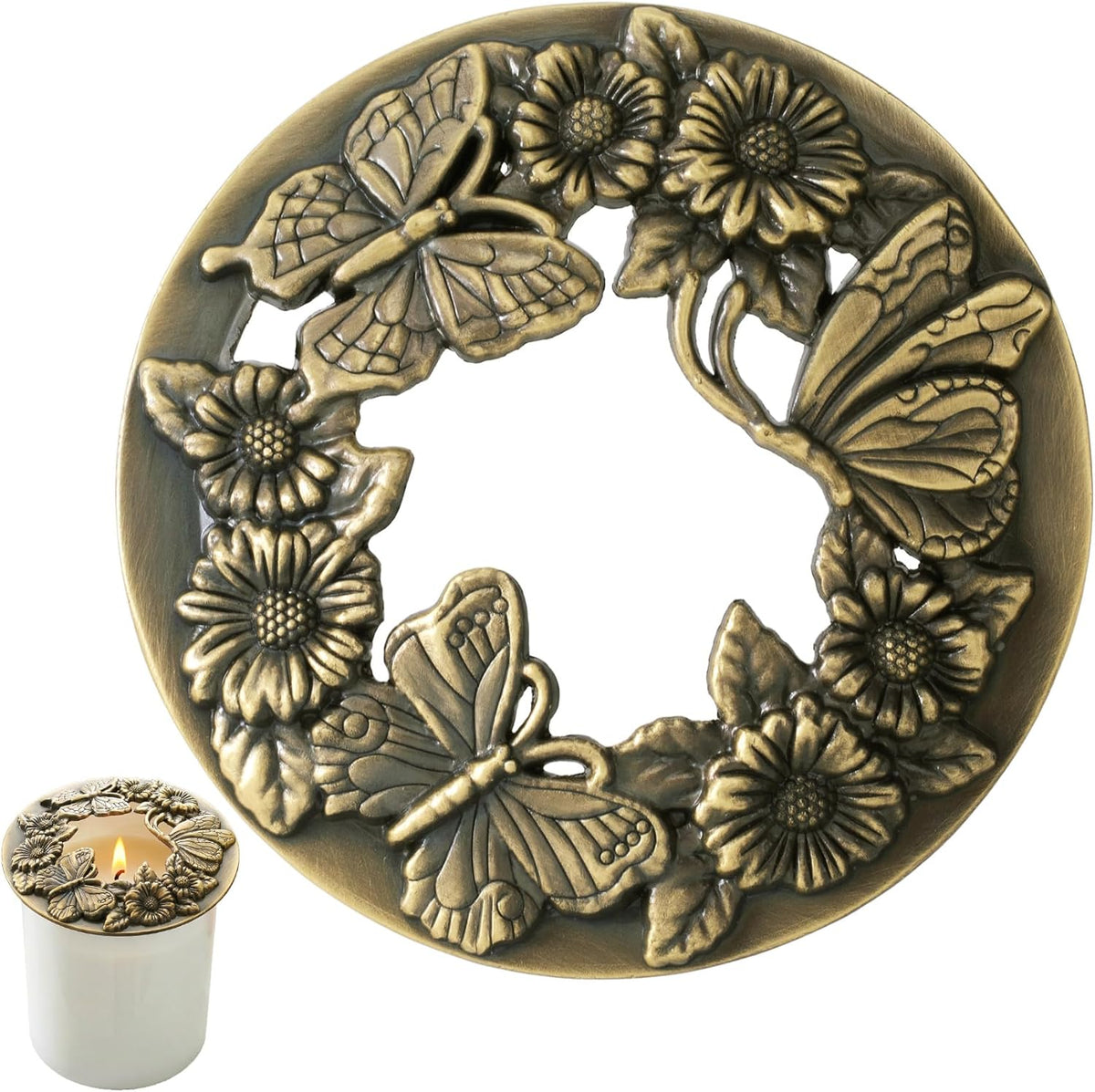 Antique Bronze Candle Toppers, Even Burn Candle Cover Shades for Jar Candles, Alloy Decorative Carved Shades Home Decor Accessories for Bedroom Candle Lovers