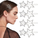 Star Hair Clips Pins Silver 8pcs, Star Hair Barrettes Elegant Metal Hair Clips Rhinestone Hairpin, Hollow Geometric Hair Pins for Women Girls Hair Styling Accessories