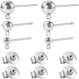 12pcs S925 Earrings Post for Jewelry Making, 3/4/5mm Hypoallergenic Ball Earring Posts Backs, Ear Stud Findings Supplies for Dangle Ear Jewelry Making- Silver