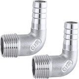 2pcs 1/2" Hose Barb x 1/2" Male NPT Adapter, Stainless Steel 90 Degree Elbow Barbed Fittings, Corrosion-Resistant Hose Fitting Adapter