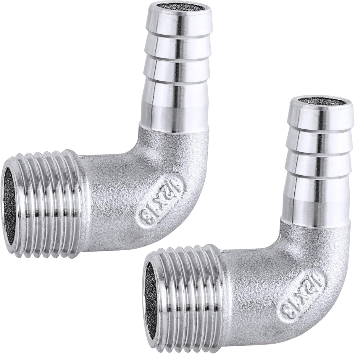 2pcs 1/2" Hose Barb x 1/2" Male NPT Adapter, Stainless Steel 90 Degree Elbow Barbed Fittings, Corrosion-Resistant Hose Fitting Adapter