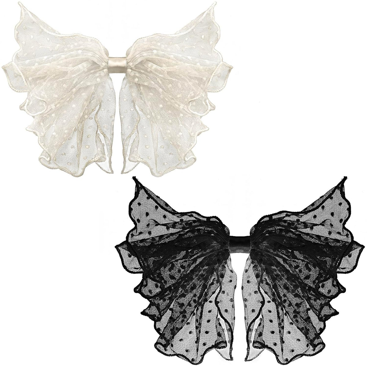 2 Pack Korean-Style Lace Mesh Barrette Hair Clips, Breathable Flower Dot Clips for Wedding, Party, Valentine's Day (Black, White)