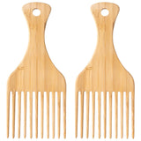 Bamboo Combs for Afro Hair, Beard Pick for Men, Wide Tooth Comb for Curly Wavy Thick Long Hair, Women's Hair Styling Accessories (2pcs)