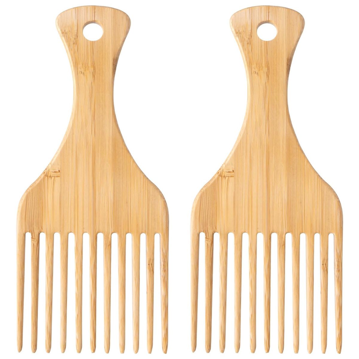 Bamboo Combs for Afro Hair, Beard Pick for Men, Wide Tooth Comb for Curly Wavy Thick Long Hair, Women's Hair Styling Accessories (2pcs)