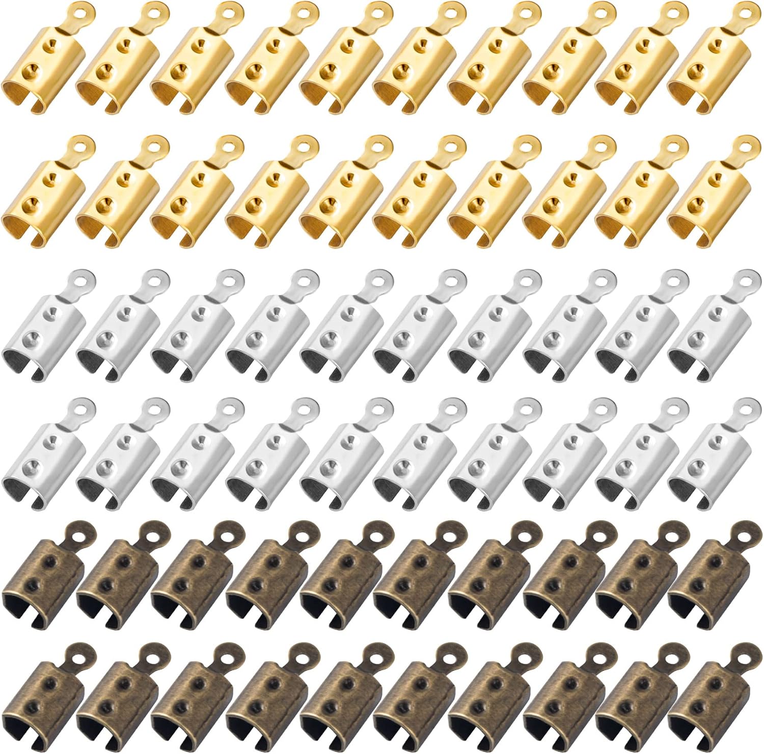360pcs Fold Over Ends, Leather Cord End Caps Crimps for Jewelry Making, 12mm Ribbon Clamps Covers Rope Clips for Necklace Cord, DIY Craft (3 Colors)