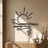 Sun Metal Wall Art Abstract Sunrise Sunset Sign Minimalist Black Line Wall Art Decor Sea Wave Modern Hanging Decor for Living Room Kitchen Bedroom Outdoor Housewarming Gifts 16.9 x 12.2 Inch