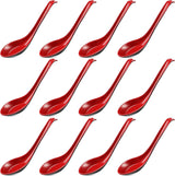 12 Pcs Asian Soup Spoons Hook Soba Noodle Ramen Spoon Chinese Won Ton Soup Asian tableware for Home Kitchen Restaurant
