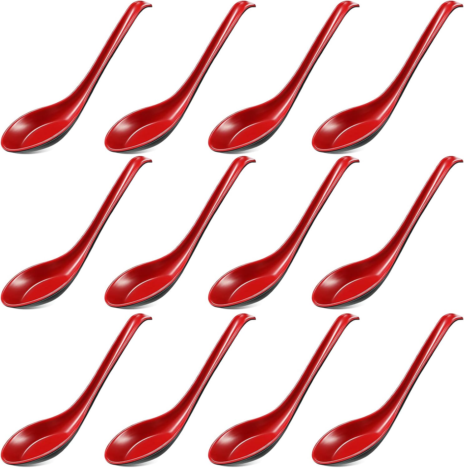 12 Pcs Asian Soup Spoons Hook Soba Noodle Ramen Spoon Chinese Won Ton Soup Asian tableware for Home Kitchen Restaurant