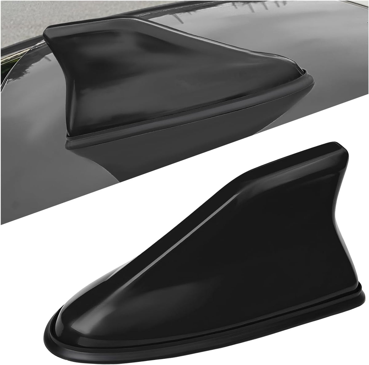 Shark Fin Antenna Cover for Car, Auto AM/FM Radio Signal Base Top Roof Aerial Cover with Adhesive Tape, Fashionable Shark Antenna Base Universal Replacement for Sedan SUV Van (Black)