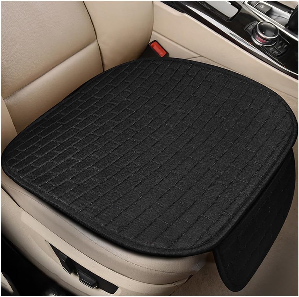 Linen Back Car Seat Cover, Anti-Slip Long Bottom Rear Seat Cover Protector with Storage Pockets, Breathable Linen Rear Bench Seat Protector Cushion Pad for Most Vehicles (Black, Front)