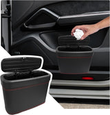 Car Trash Can with Lid, Leather Auto Dustbin Hanging Organizer with Mounting Clip, Multi-Purpose Leakproof Vehicle Garbage Bin Storage Container for Cars SUVs RVs (Black)