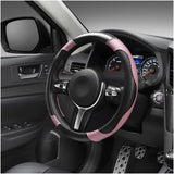 Car Steering Wheel Cover, 15 Inch Carbon Fiber Leather Anti-Slip Steering Wheel Protective Cover, Breathable Elastic Steering Wheel Warp Interior Accessories for Most Cars (Black & Pink)