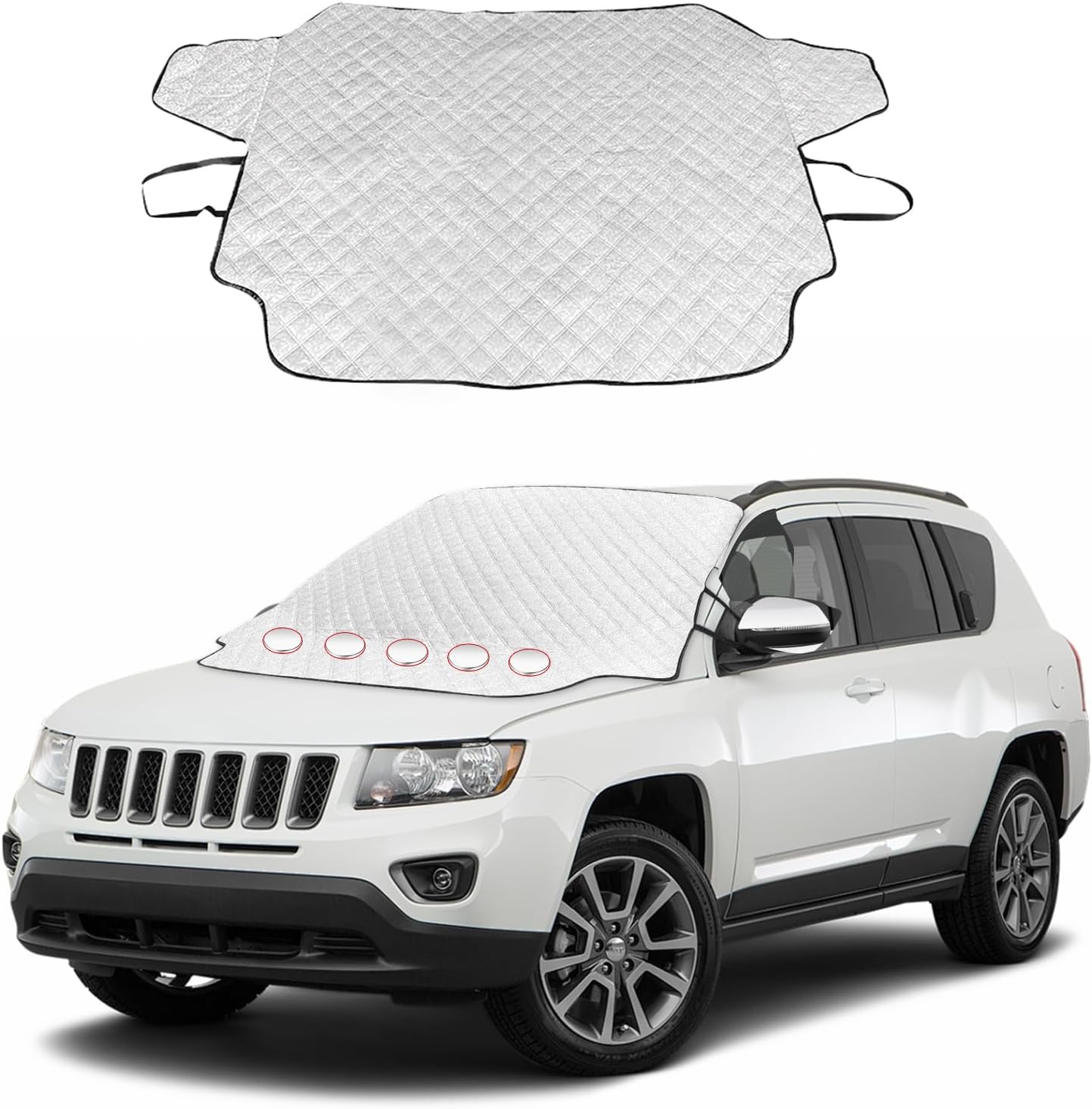 Car Windshield Snow Cover, 61.4'' × 53.1'' 4-Layer Windshield Snow Cover for Snow, Ice, Frost for Any Weather, Auto Windscreen Cover with Magnetic Edges for Winter