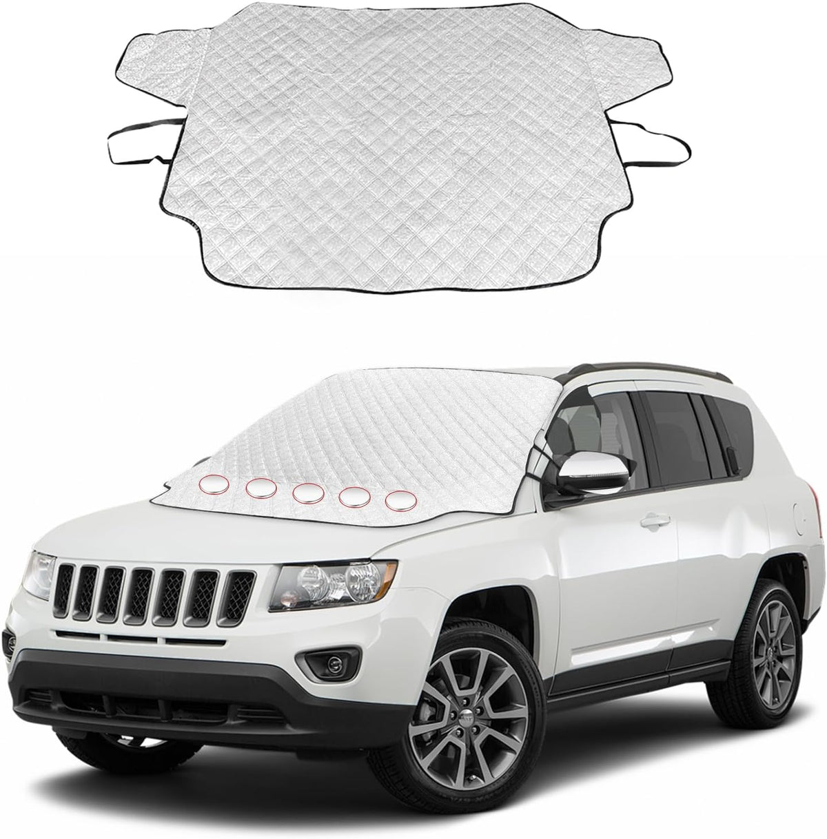 Car Windshield Snow Cover, 61.4'' × 53.1'' 4-Layer Windshield Snow Cover for Snow, Ice, Frost for Any Weather, Auto Windscreen Cover with Magnetic Edges for Winter