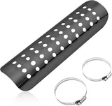 Motorcycle Heat Shield, Metal Exhaust Pipe Heat Insulation Cover with 2 Stainless Steel Clamps, Muffler Pipe Protector Heat-Shield Baffle Cover with Ventilation Hole (Black)