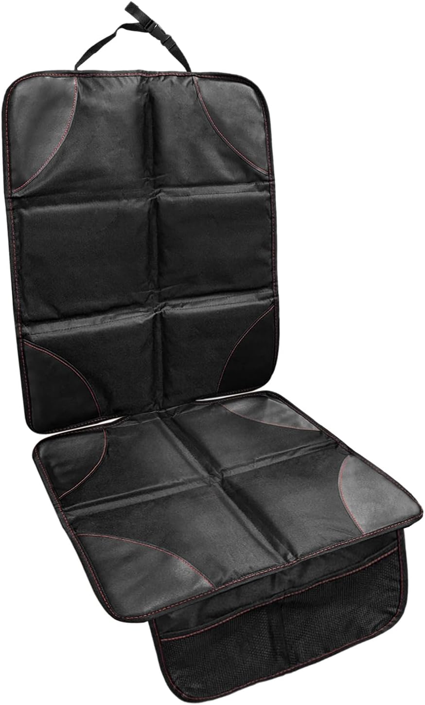 Car Seat Protection Pad, Waterproof 600D Fabric Auto Seat Cover with Thick Padding & Storage Pockets, Anti-Slip Large Protective Cover Mat for Most Vehicle Front Seats (Black & Red)