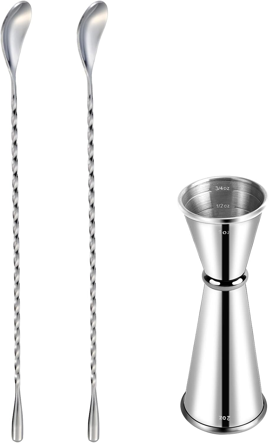 Mixing Spoon and Jigger for Bartending Stainless Steel Home Bar Tool for Making Delicious Cocktails Drinks Juice