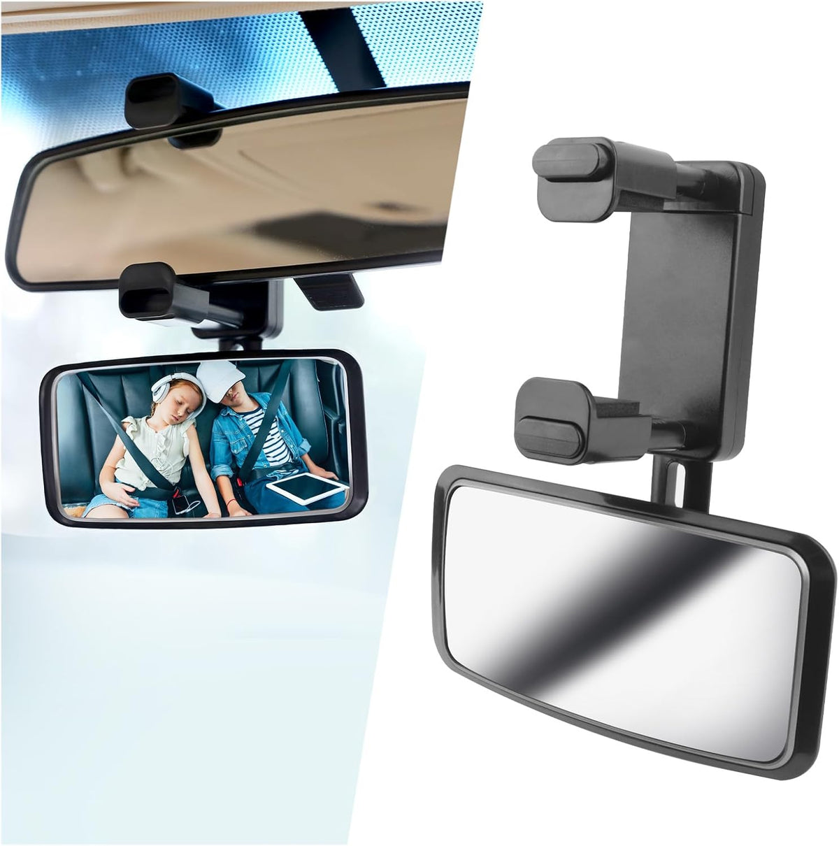 360° Curved Baby Car Mirror without Dead Angle,Clip on Car Seat Mirror for Baby Rear Facing Clips Onto Rearview Mirror,Adjustable Baby Mirror for Car SUV Truck