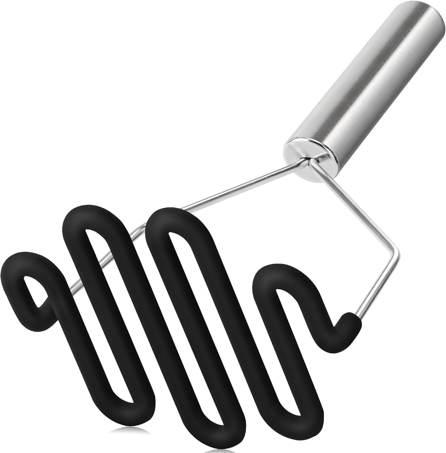 Non-Scratch Silicone Potato Masher Kitchen Tool, Potatoes Masher Potato Masher Stainless Steel Wrapped In Premium Silicone, Potato Smasher (Black)