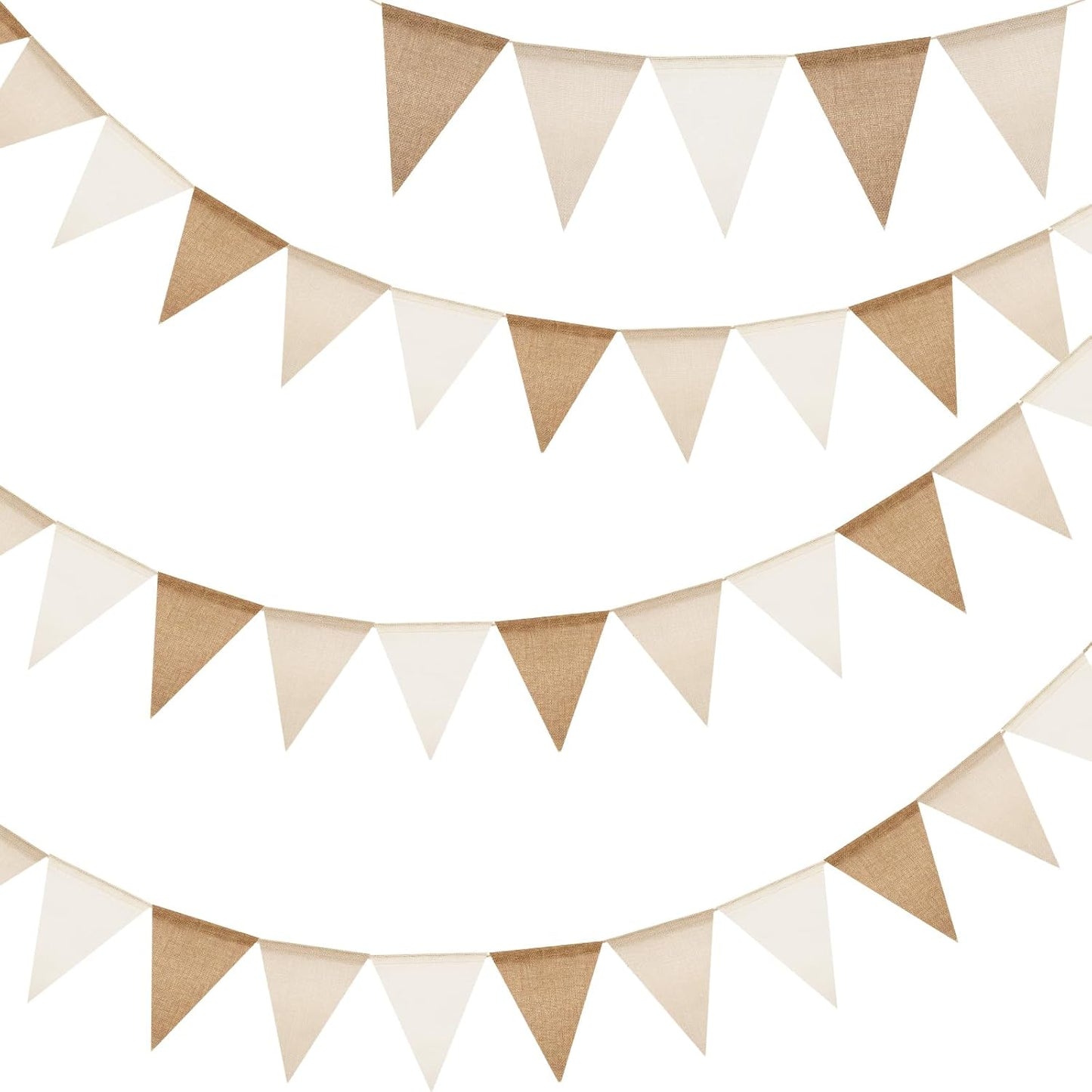 Pre-Strung Burlap Pennant Banner, 39Ft Linen Triangle Flag Bunting, 36pcs Pennant Banner Bunting Garland for Birthday, Wedding, Camping, Rustic Boho Theme Party Decorations