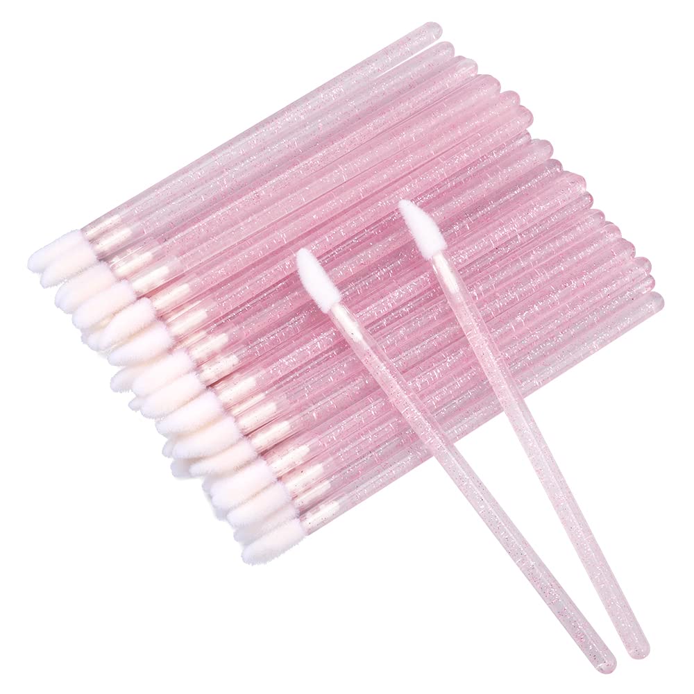 300PCS Lip Brushes, Crystal Disposable Lip Brushes, Glitter Lip Gloss Applicators, Lipstick Gloss Wands Applicator Makeup Tool Kits for Lipstick and Lip Gloss (Pink)
