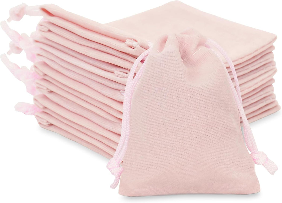 Pink Velvet Jewelry Pouches, 20PCS Small Velvet Gift Bags with Drawstring, Christmas Gift Bags for Wedding Favors, Candy Bags, Party Favors (2.75''x3.54'')