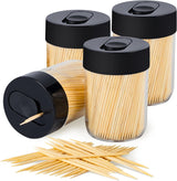 Sturdy Safe Toothpick Holder with 1600 Natural Wood Toothpicks for Teeth Cleaning, Unique Home Design Decoration, Unusual Gift, 4 Pack (Black)