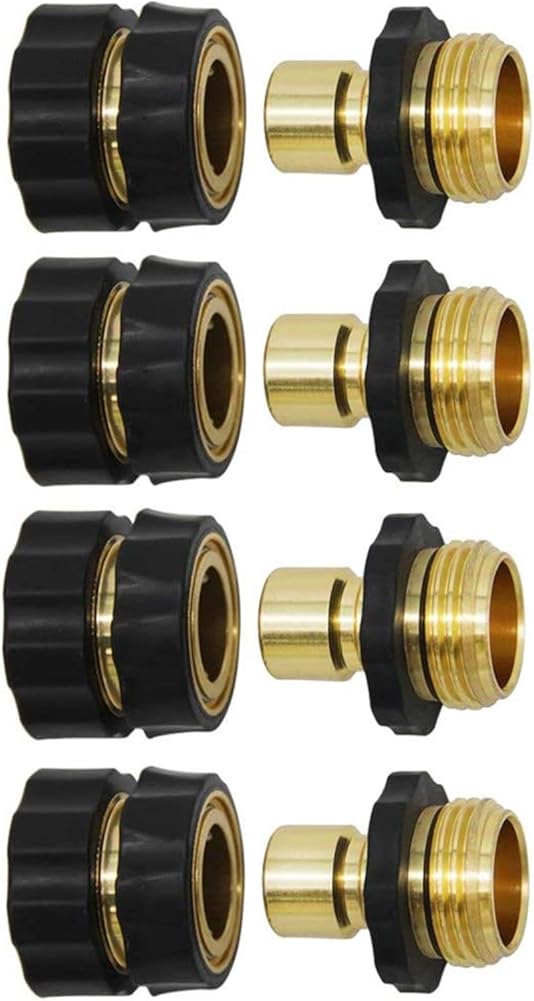3/4 Inch Garden Hose Fitting Quick Connector Male and Female Set, 4 Set, Garden Hose Adapter, Quick Connect Hose Fittings, Garden Hose Connector, Hose Attachment