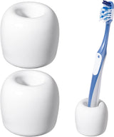 Ceramic Toothbrush Holders for Bathrooms, Sleek Tooth Brush Holder Toothbrush Stand Tooth Brushing Holder, Portable Bathroom Accessories Organizer, White, 2 Pack