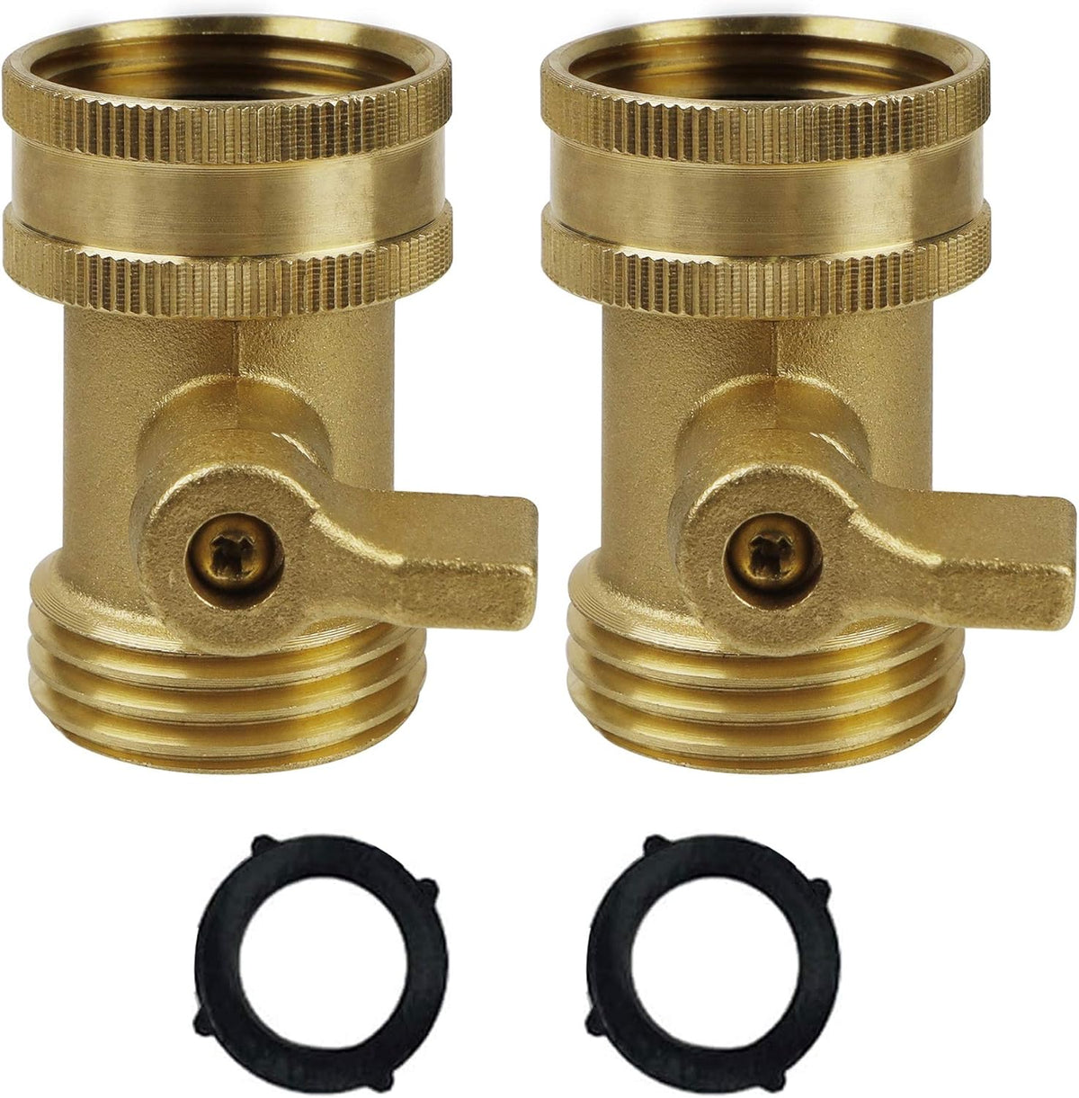 Water Hose Shut Off Valve, 2 Pack Heavy Duty 3/4 Inch Solid Brass Garden Hose Connector, TWIS3003