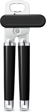 XL Large Heavy Duty Can Opener Manual Smooth Edge, Hand Held Can Openers for Seniors, Stainless Steel, Comfortable Handle, Built-in Bottle Opener, 8.66 inch (Black)