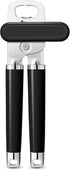 XL Large Heavy Duty Can Opener Manual Smooth Edge, Hand Held Can Openers for Seniors, Stainless Steel, Comfortable Handle, Built-in Bottle Opener, 8.66 inch (Black)