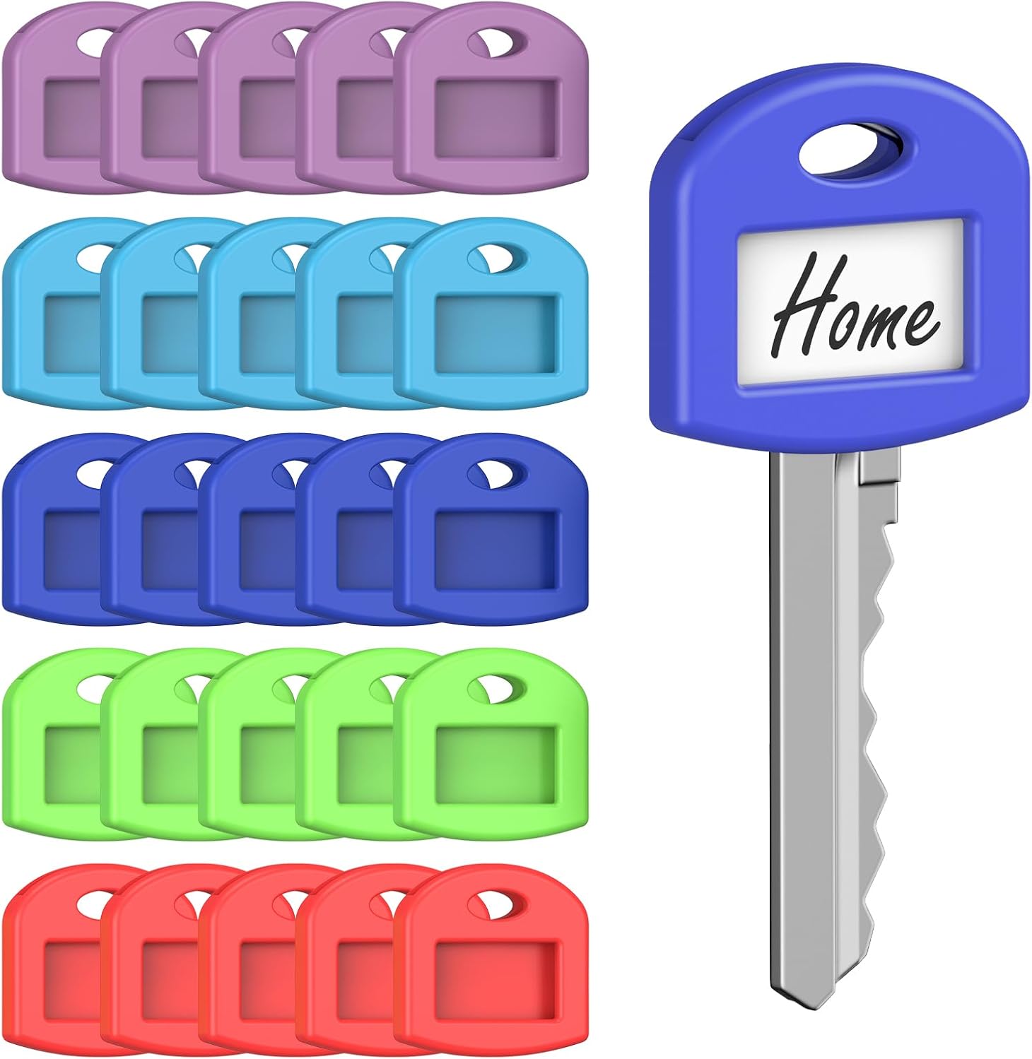 25 Pcs Key Covers Caps, 1" Key Identifiers with Labels, Soft Stretchy Key Covers for House Key, Cute Key Head Protectors for Standard Keys (Not for Odd-Shaped Keys), 5 Colors