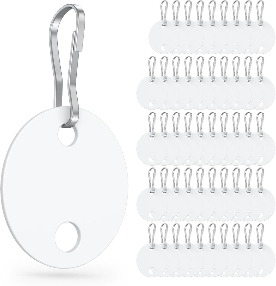 50 Pcs Key Tags 1 Inch Plastic Key Chain Tags with Metal Snap Hooks Double-Sided Writable White Tags Sturdy Key Item Identifiers for Home and Office