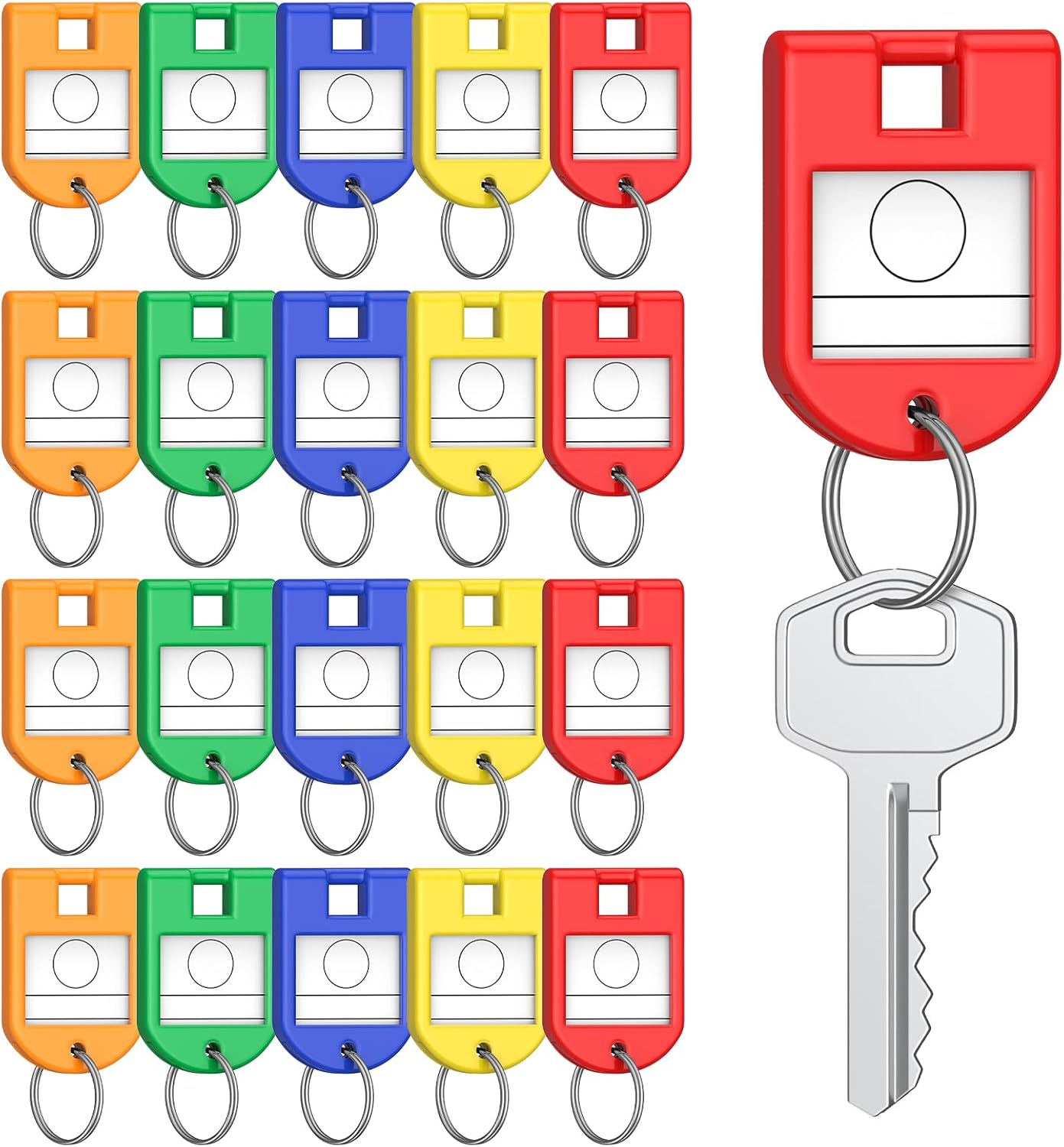 20 Pcs Key Tags, 5 Color Key Tags with Labels, 1.1" x 1.6" Key Labels for Keychain, Plastic Key Identifiers with Split Ring, Blank Key Ring Tags for House, Office & School